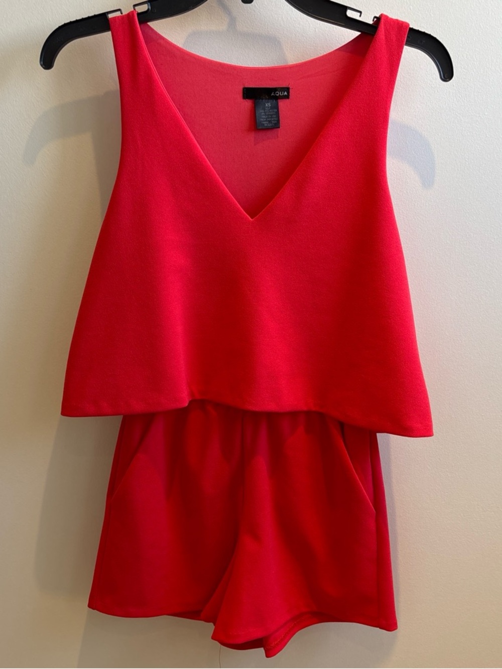 Aqua Bright Red V-Neck Sleeveless Romper